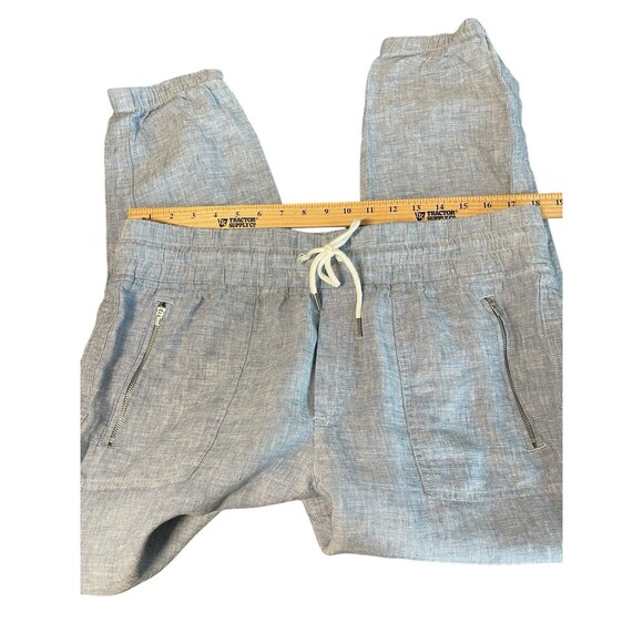 Athleta Cabo Linen Jogger Pants Tapered Pull On Chambray Blue Women Size 14 - Picture 10 of 13